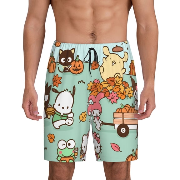 Saiise Sanrio Pattern Pajama Shorts Mens Pajama Bottoms for Men Pjs Lounge Sleep Shorts with Pockets(S-4XL)
