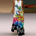 thumbnail image 5 of Sleeveless Long Dress Casual Beach Women Summer Dress Lady V Neck Butterfly Printed Dresses Elegant Women's Dress, 5 of 6