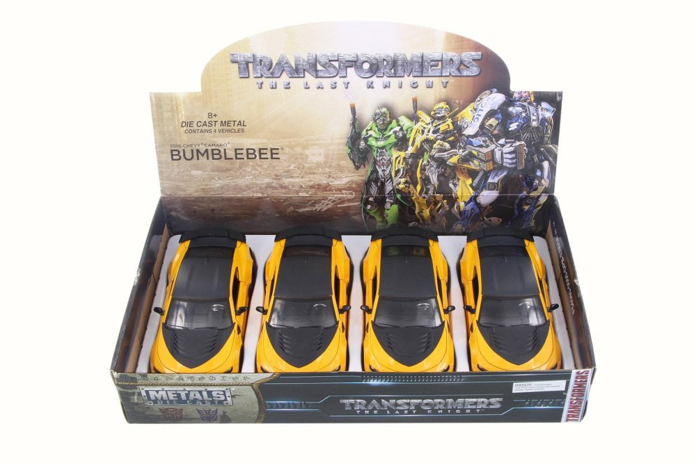 Box of 4 Diecast Model Cars - 2016 TRANSFORMERS 5 Chevy Camaro Bumblebee, Yellow w/Black, 1/24