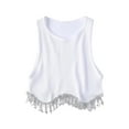 thumbnail image 2 of Seyurigaoka Women's Sexy Tank Tops Sleeveless Round Neck Ribbed Cami Tops Rhinestone Tassel Hem Design Vest Summer Slim Crop Tops Streetwear, 2 of 8