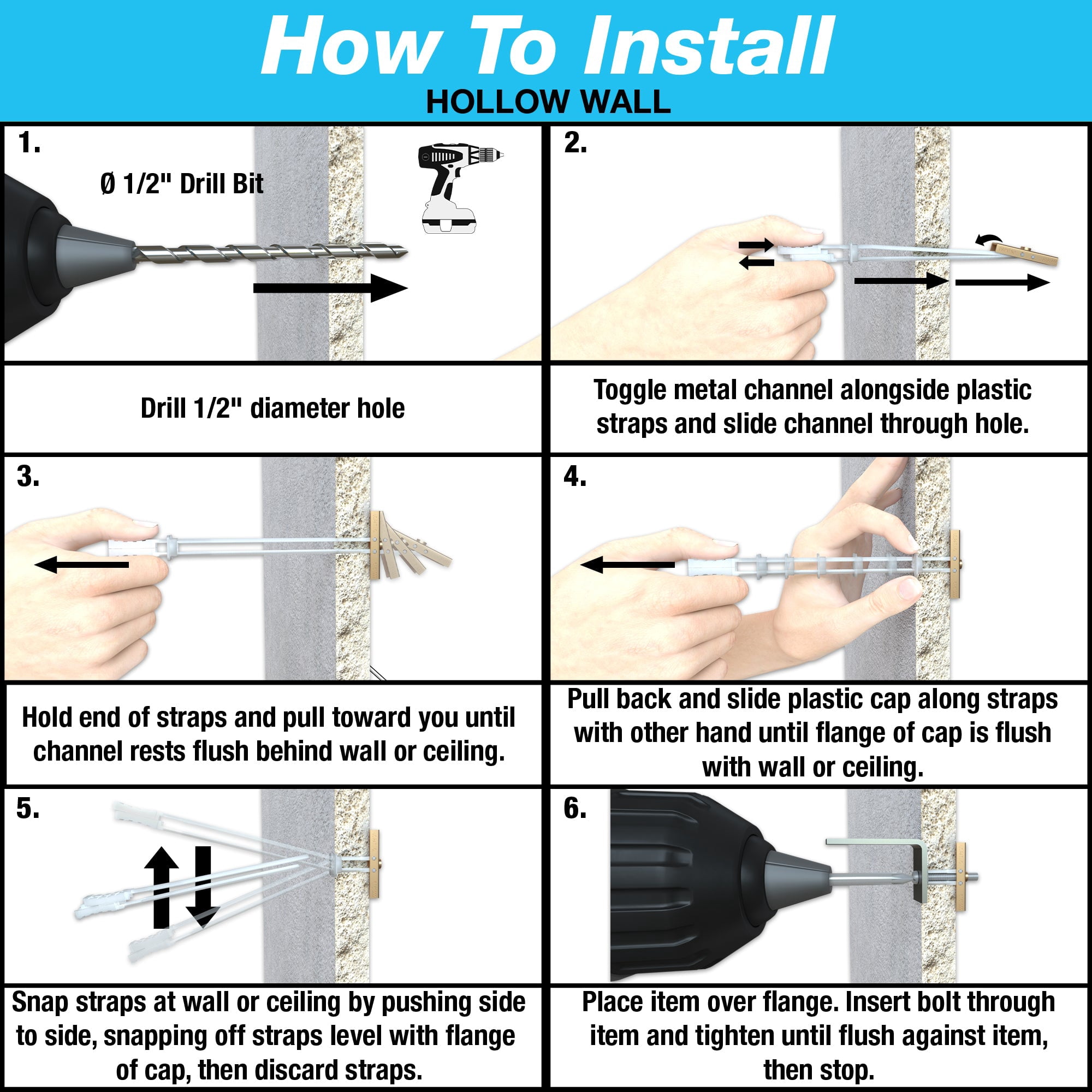 TOGGLER SnapToggle BB 1/4" Toggle Bolts with 2-1/2" Galvanized Combo Head Screws, Heavy Duty Anchors, 265 lb Drywall (Pack of 10 Screws Included)