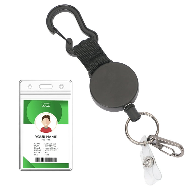 Black Heavy Duty Retractable Badge Holder Reel With Belt Clip Key Ring And  Waterproof Vertical Id Card Holders For Name Card Id Card#d177664