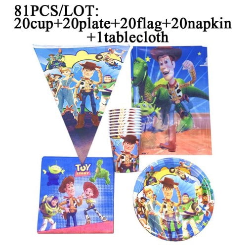 81PCS Toy Story Theme Plates Cups Baby Shower Tablecloth Napkins Flags