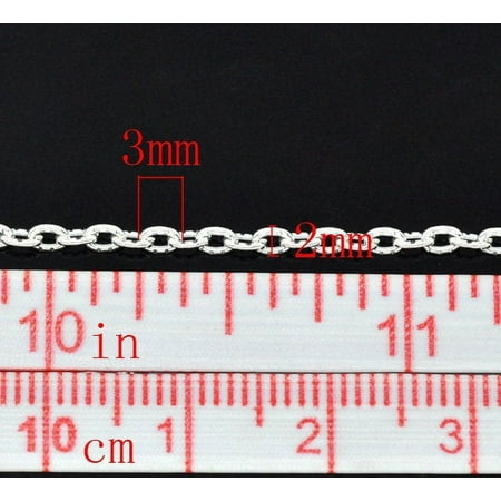 

N129 - 10M (32.8 Ft) - Silver Plated Chain Link - 3mm x 2mm - Textured