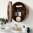 thumbnail image 6 of 19.68 Inch Round Bathroom Mirror Cabinet, Natural Wood Mirror Dressing Cabinet, Round Mirrors for Wall Decor, Walnut Color, 6 of 7