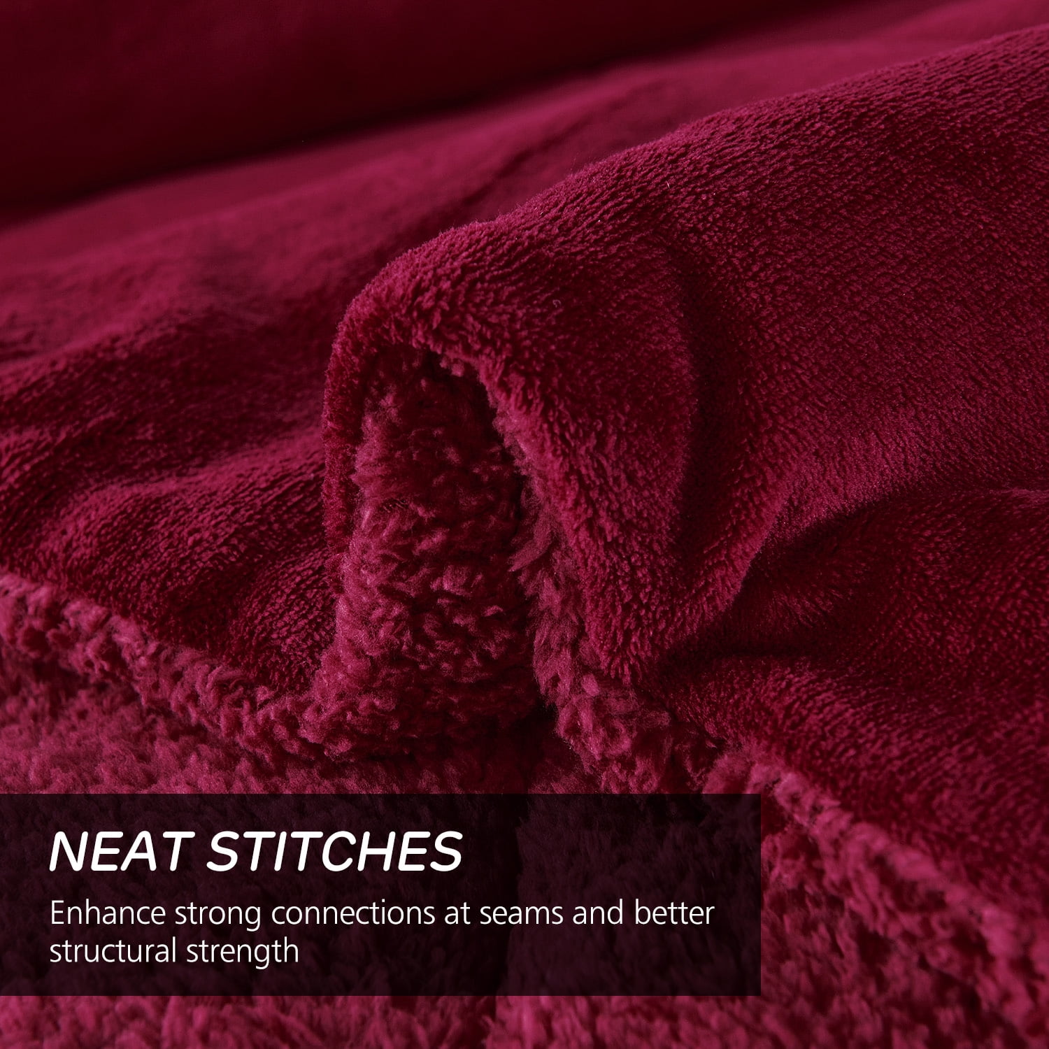 JML Sherpa Fleece Bed Blankets, Burgundy Thick Warm Borrego Queen Blanket for Bed, 75"x83"