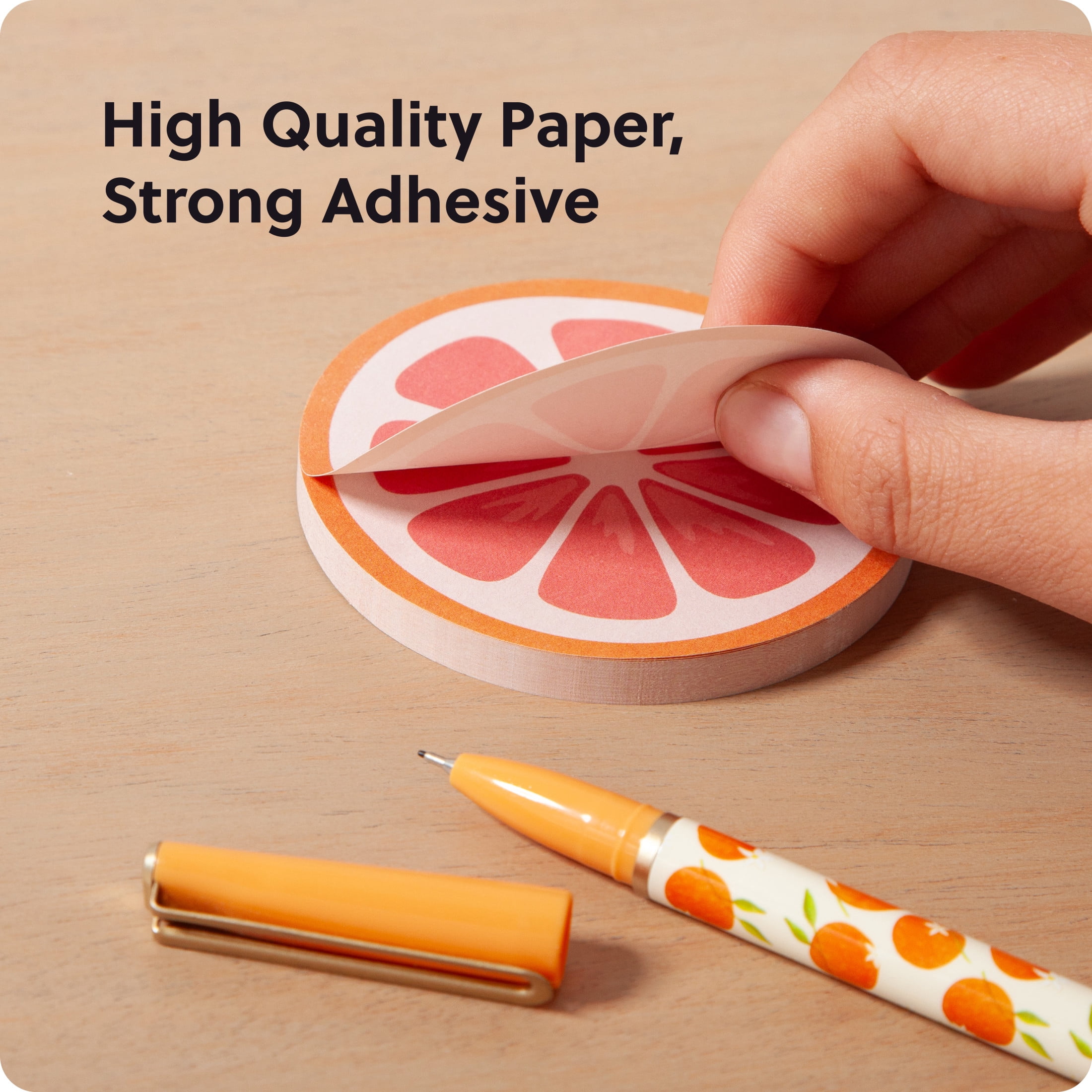 (4 pack) U Brands Sticky Notes, 3 x 3 in., 60 Sheets, Painted Fruit, Grapefruit