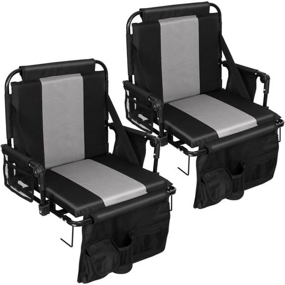 SUNSPIRE 2 Pack 18.1" Stadium Seats with Back and Cushion, Portable Chair with Armrest Backpack Support Pockets Hidden Hook and Mesh Bag for Outdoor