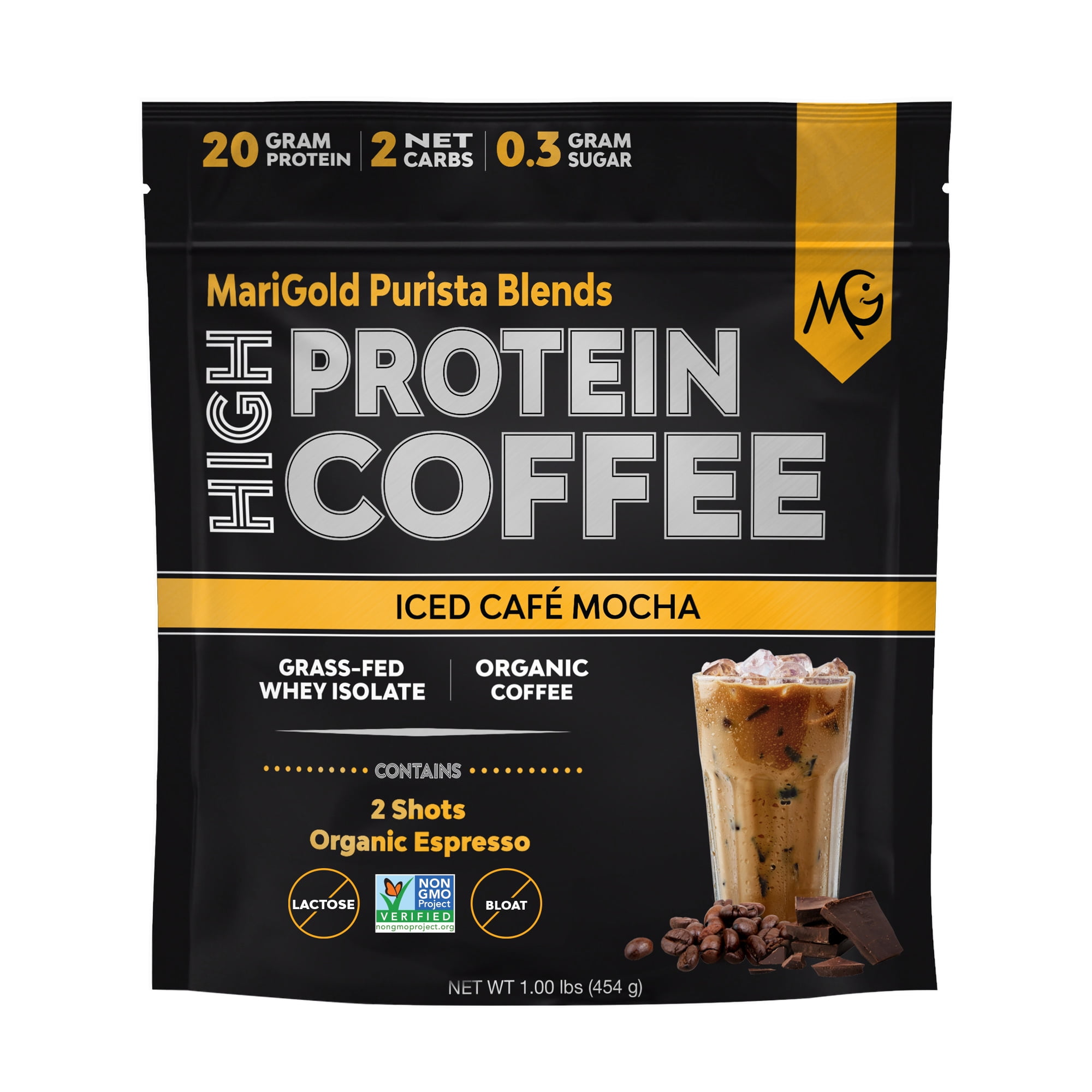 MariGold High Protein Coffee Powder Iced Café Mocha, 20g Grass Fed