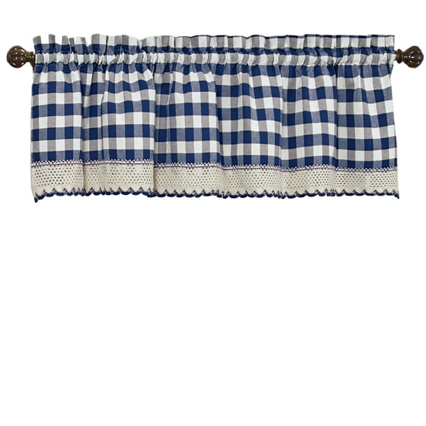 Woven Trends Farmhouse Curtains Kitchen, Blue And White Plaid Kitchen Curtains