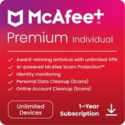 McAfee+ Premium Individual Antivirus and Internet Security Software for Unlimited Devices (Windows/Mac/Android/iOS/ChromeOS), 1-Year Subscription, [Digital Download]