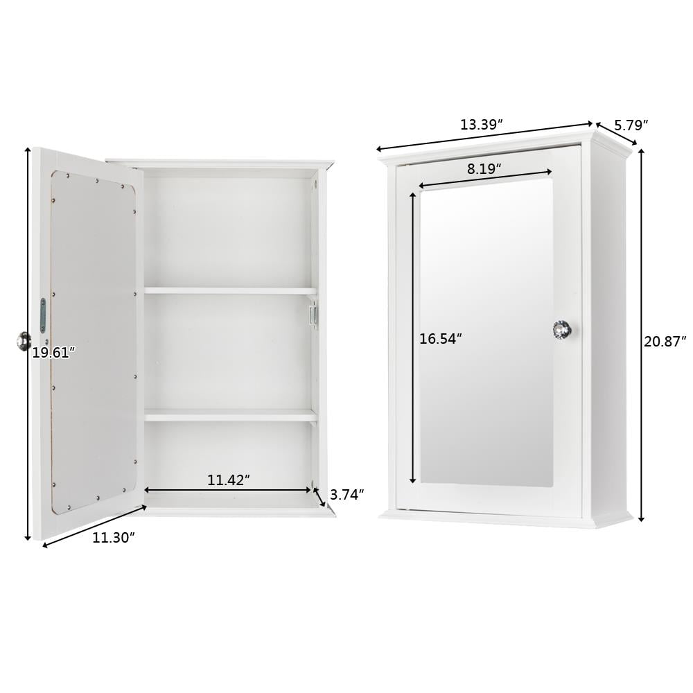 Ktaxon Bathroom Cabinet Wall Mount Mirrored Medicine Cabinet Storage Organizer with Single Door and Adjustable Shelves White