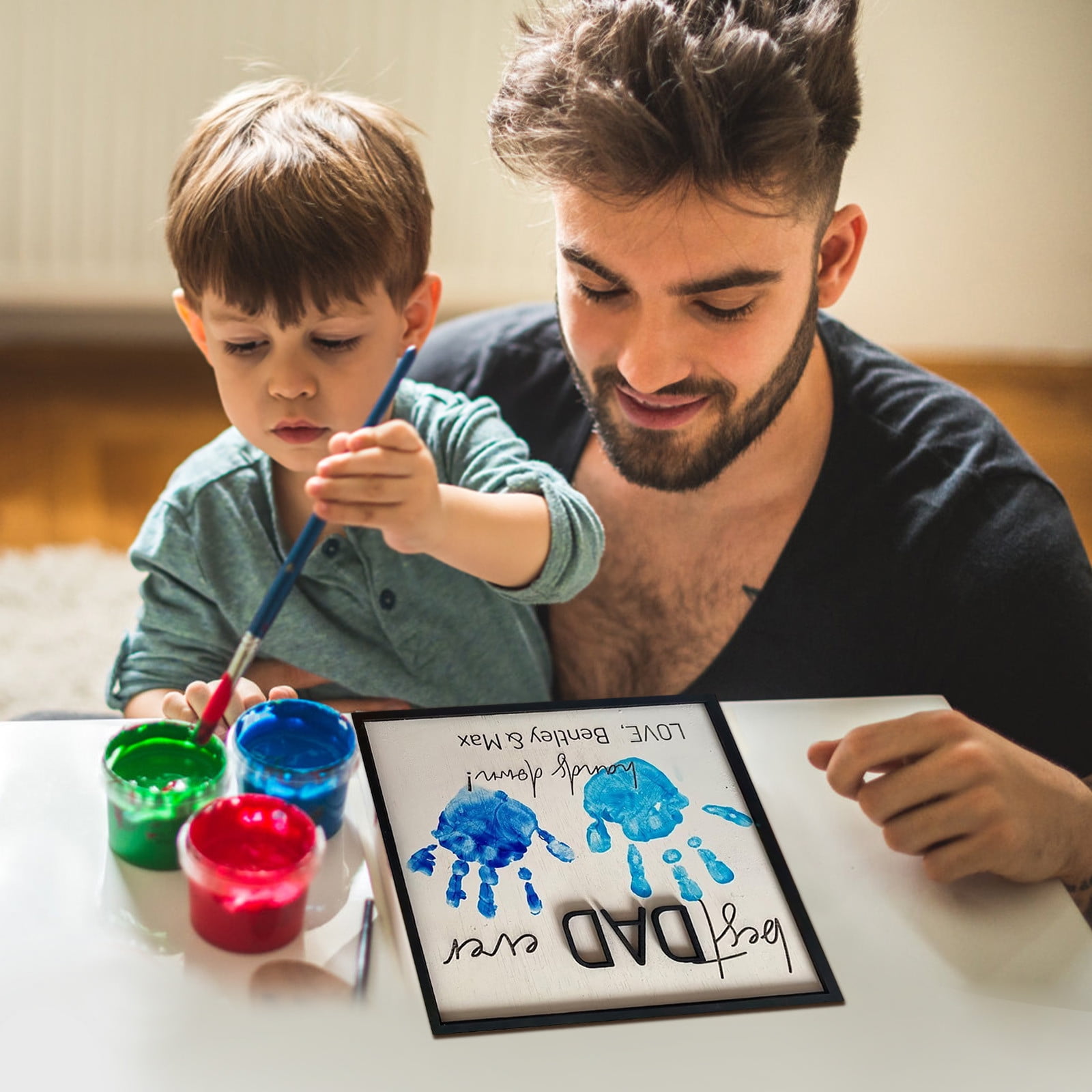 Personalized Best Dad/Daddy Ever Hands Down Sign Gift, Fathers Day Wooden DIY Handprint Art Craft Gifts, Kid Handprint Gift, Personalized Fathers Day Gifts for Daddy,Dad,Papa,Grandpa, Birthday Gifts