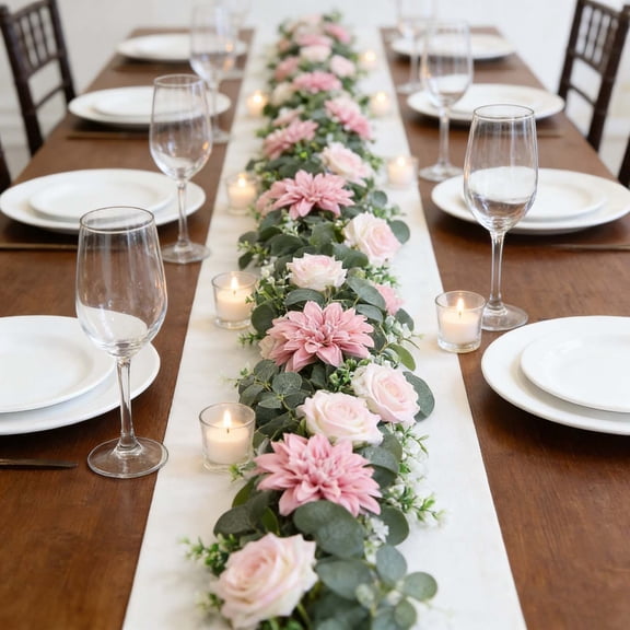 Artificial Flower Garland Vine Decor, Flexible Decorative Flower Garland Easy Bend Long Decorative Hanging Vine, Faux Flower Garland Decoration For Wedding Party Home Wall Window Decor