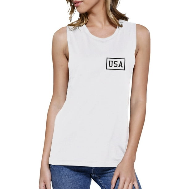 365 Printing - Mini USA Womens White Sleeveless Muscle Tanks For ...