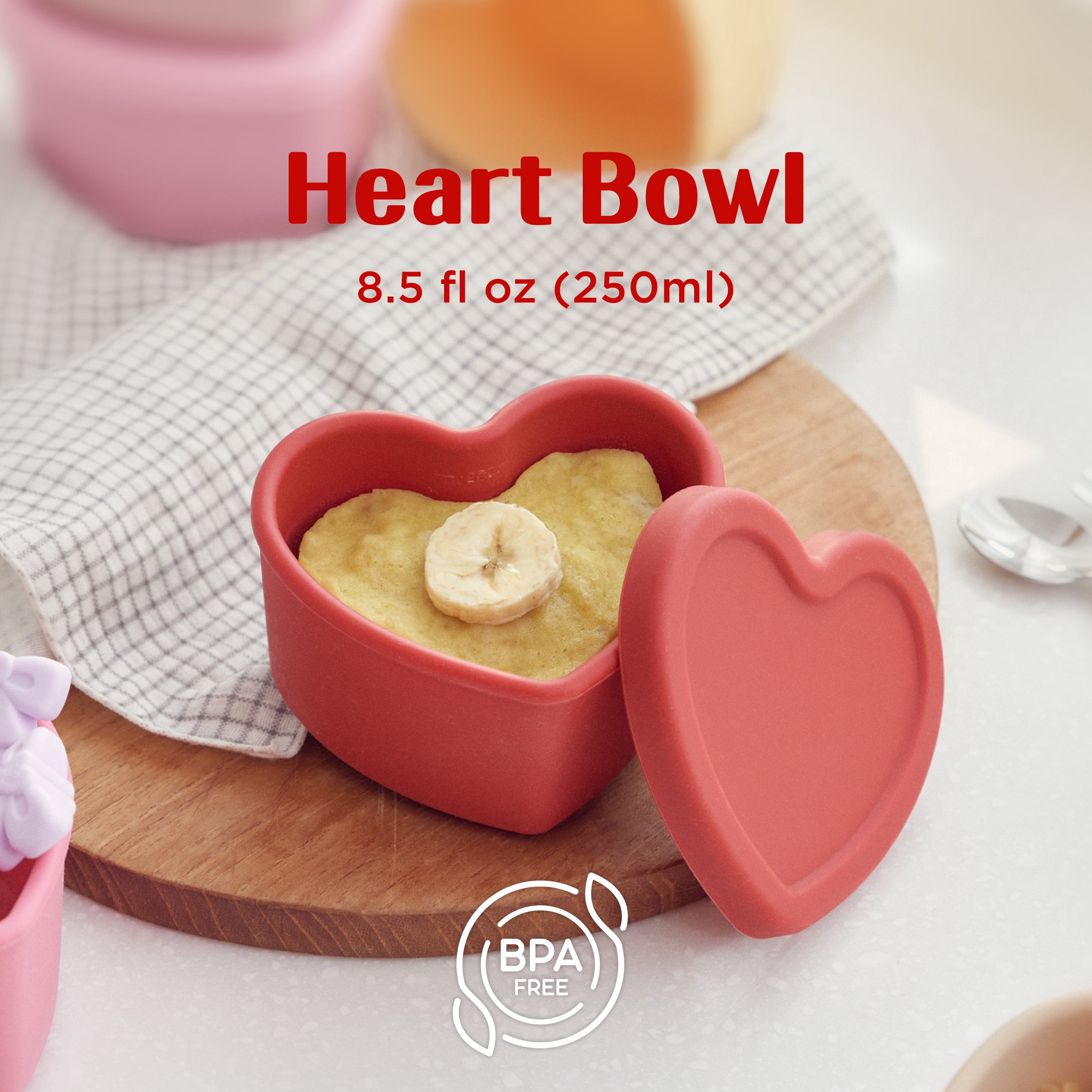 LOVEAT Heart Bowl 8.5 fl oz (250ml) – Patented Leak-Proof Baby Food Storage Container, Microwave Freezer and Oven Safe, BPA-Free for Weaning and Toddler Feeding (Butter Yellow)