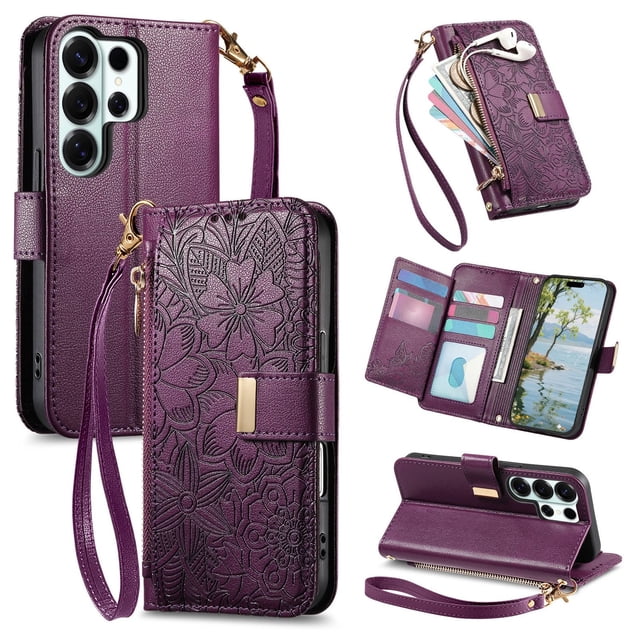 Funda FOXDOCK cartera de piel sintética para FOXDOCK Samsung Galaxy S26 Ultra – Resistente a golpes, RFID – Púrpura