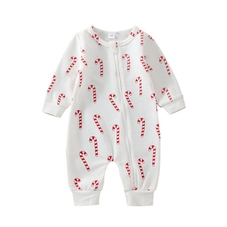 

Seyurigaoka Baby Kids Christmas Jumpsuit Print Round Neck Long Sleeve Zip-Up Rompers for Toddlers 0-18 Months Girl Boy