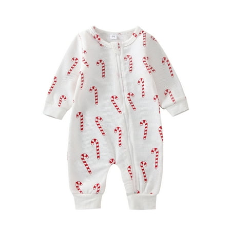 

Canrulo Newborn Infant Baby Girl Boy Christmas Outfit Waffle Knitted Romper Zipper Jumpsuit Fall Winter Xmas Clothes White 12-18 Months