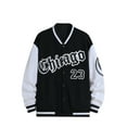 thumbnail image 1 of xiaxaixu Men's Spring Autumn Casual Coat Long Sleeve Letter Printed Button Up Contrast Color Baseball Jacket, 1 of 9