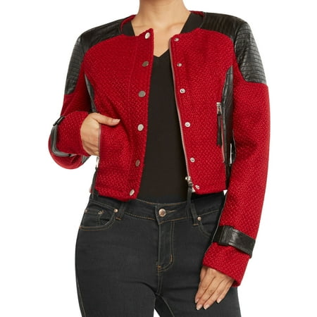 Runway Clothes - Runway New York Women's Wool Blend Colorblock Moto Jacket
