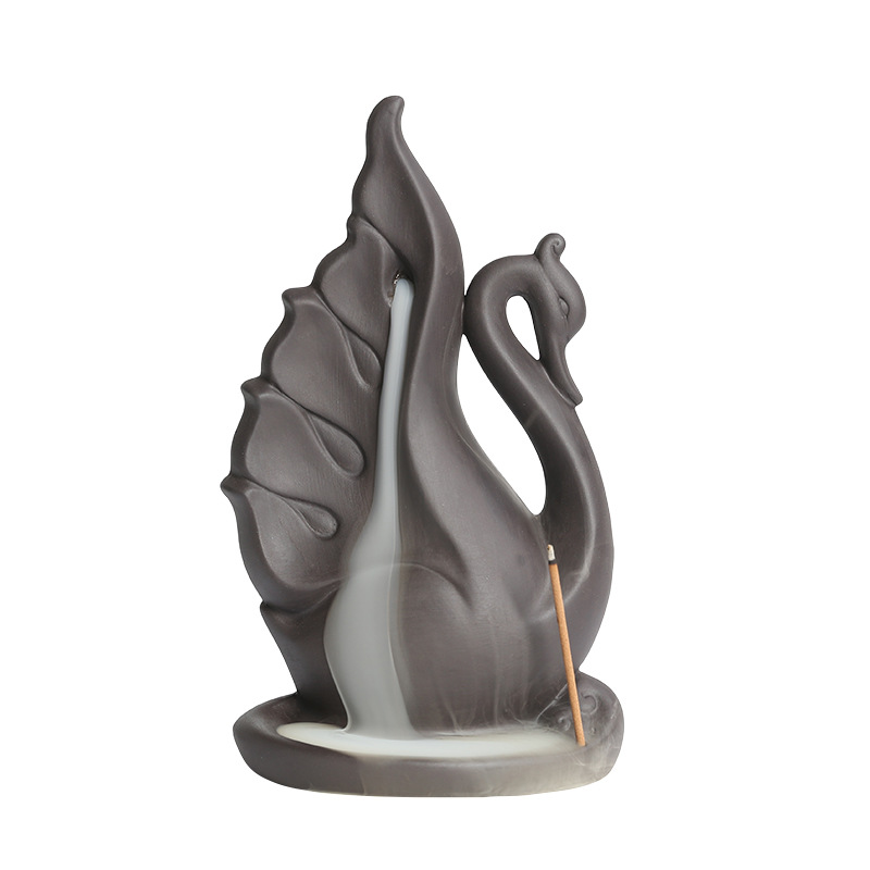 Backflow Incense Burner Creative Swan Incense Stick Holder Reverse Flow Censer Incense Waterfall Burner Ornament for Home Office Yoga Temple