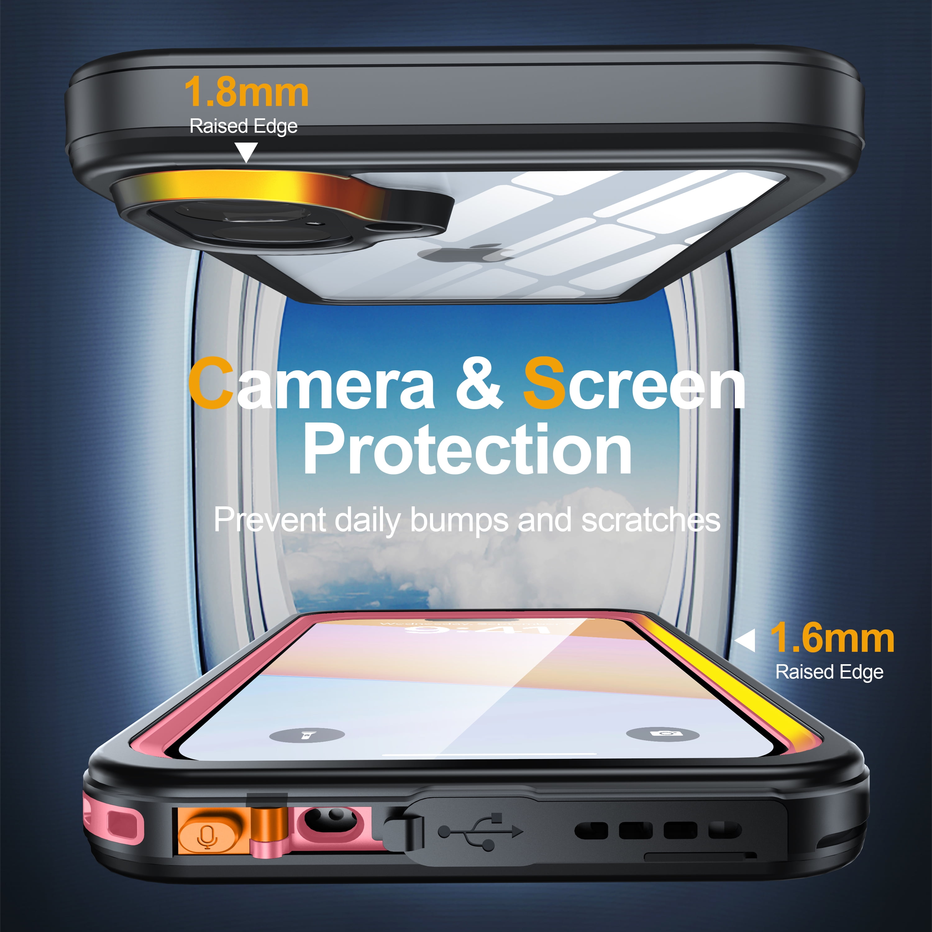 ANTSHARE For iPhone 16 Plus Case, Waterproof Built-in Screen Protector, [12 FT Military Drop Proof] [Full Body Shockproof] [Dustproof] [IP68 Underwater] Phone Case For iPhone 16 Plus 6.7''- Pink