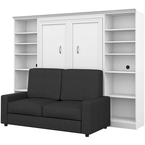 Atlin Designs Contemporary Wood Full Murphy Bed with Sofa & Organizers in White