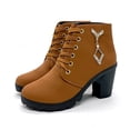thumbnail image 3 of NECHOLOGY Zapatos Botines para mujer Zapatos de mujer botas gruesas de tacón color carne botas de cuero botas de mujer de tacón grueso a la botas transpirables con punta redonda (Brown 7.5), 3 of 7