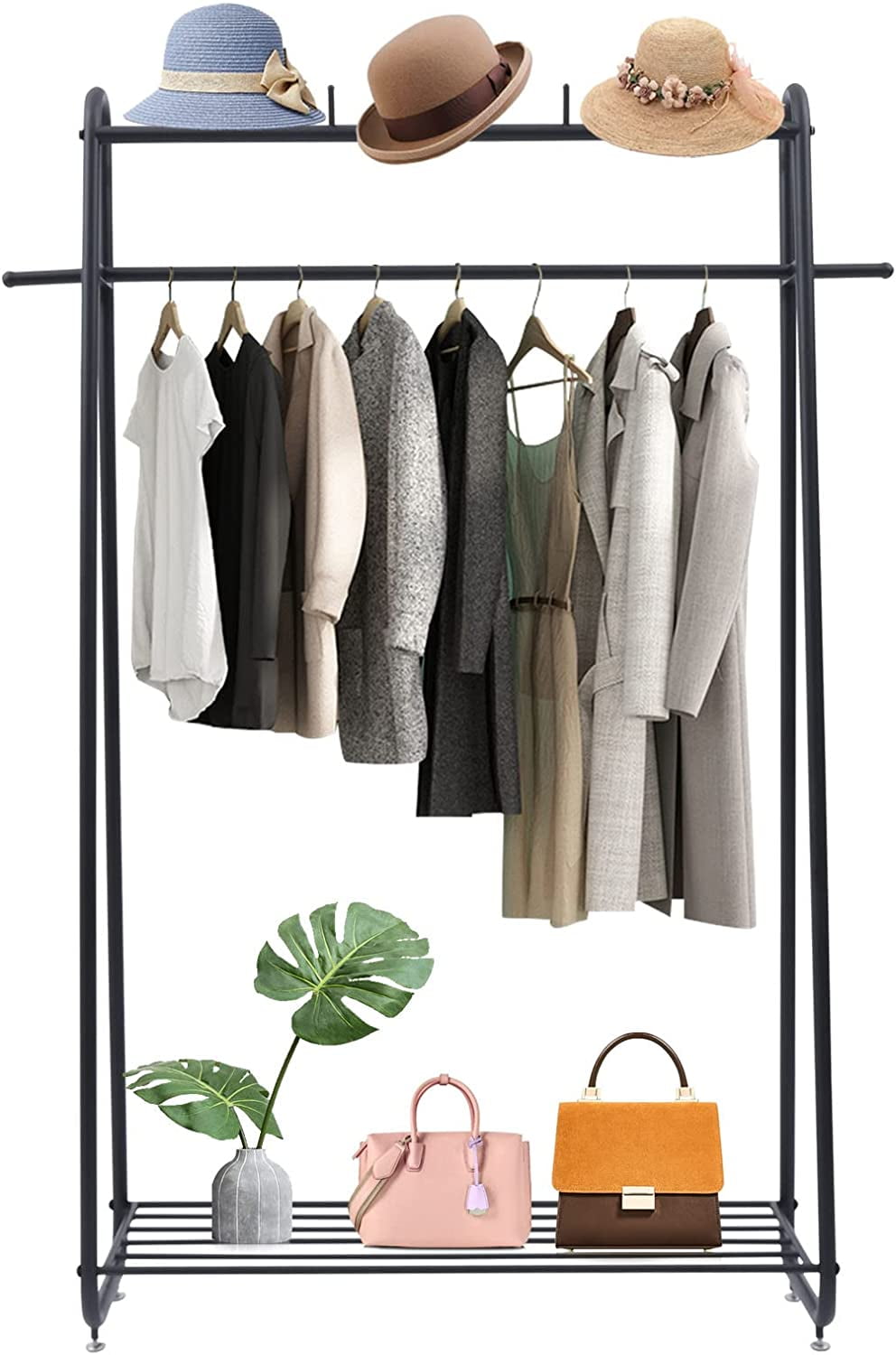 Fichiouy Modern Minimalist Style Clothing Rack with Shelves Gold Steel