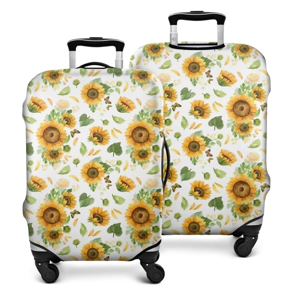 White Green Leaf Flower Sunflower Pattern Luggage Cover Fashion Suitcase Cover Baggage Covers Fit 25-28 Inch Luggage (Go Travel)