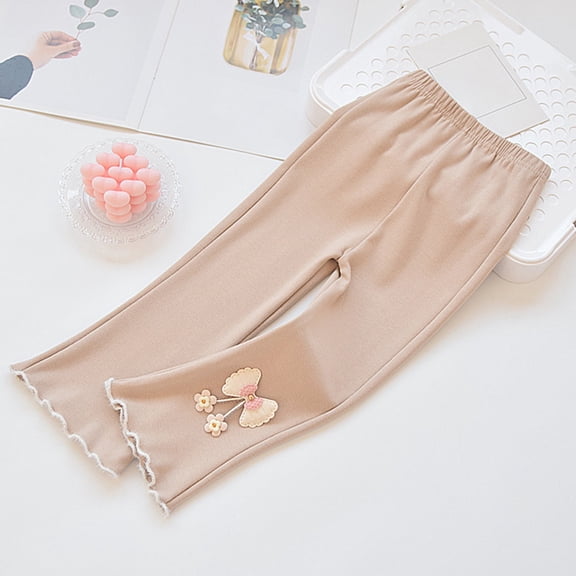 Ulitacool Girls Summer Pants High Waist For Stretchy Soft Trousers For Toddler Kids Spring Summer Fall Outfit Wide Leg Slacks Casual Clothes Khaki 5-6 Years