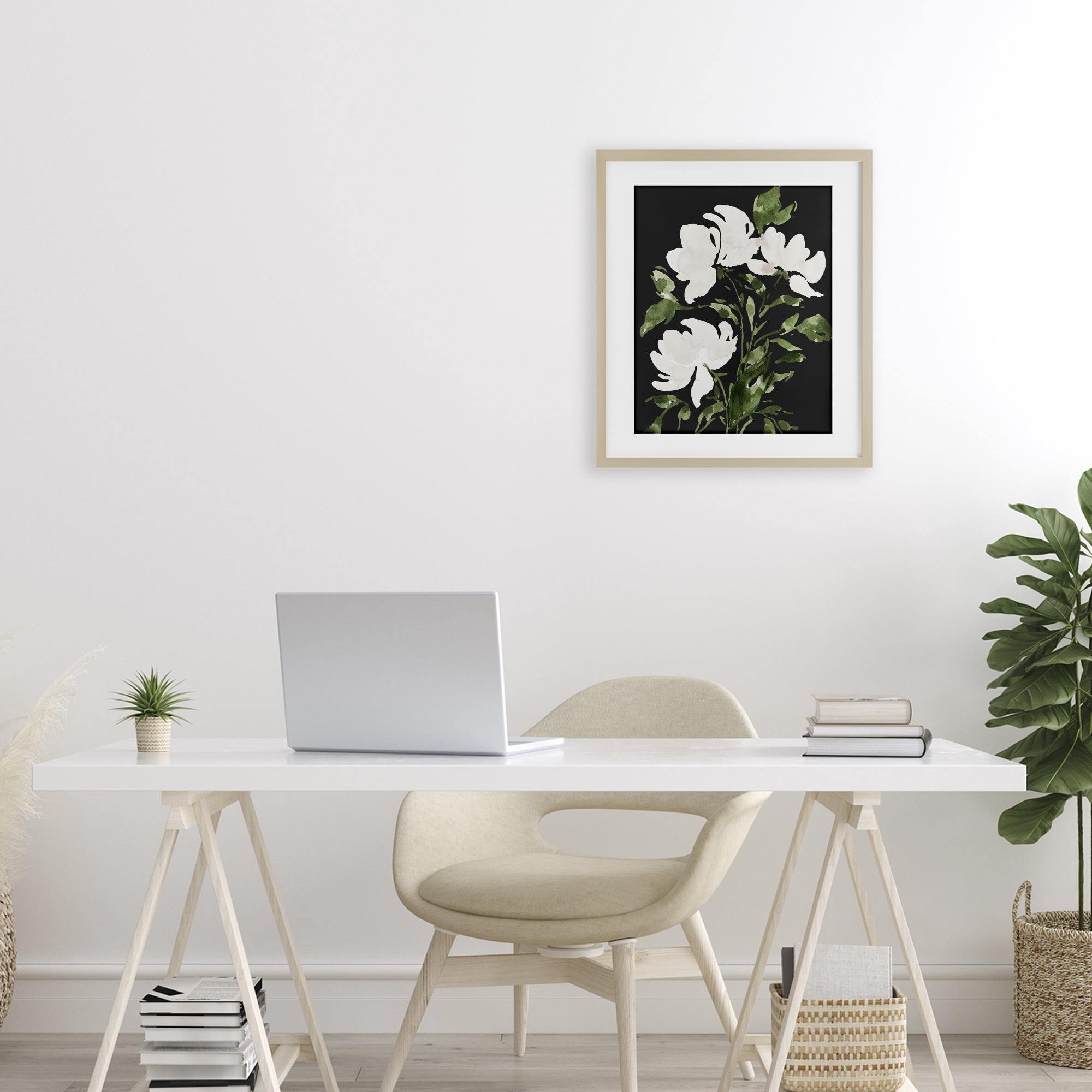 Stupell Industries White Over Black Floral Birch Framed Print Under Glass, design by Lucille Price