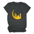 thumbnail image 5 of Penkiiy Happy Ramadan Tops Blouse for Women Women's Graphic Tees Moon Print Short Sleeve Round Neck T Shirts Tops M Dark Gray, 5 of 6
