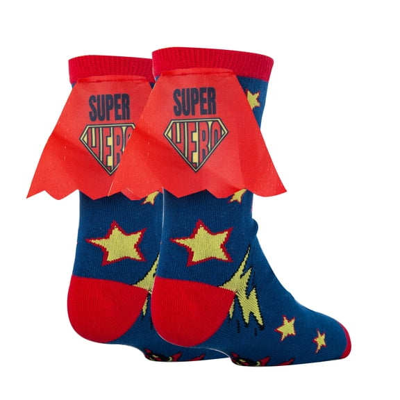 Kids Funny Crazy Silly Crew Socks, Novelty Cotton Dress Socks for Boys & Girls, Super Hero, Size 1-5