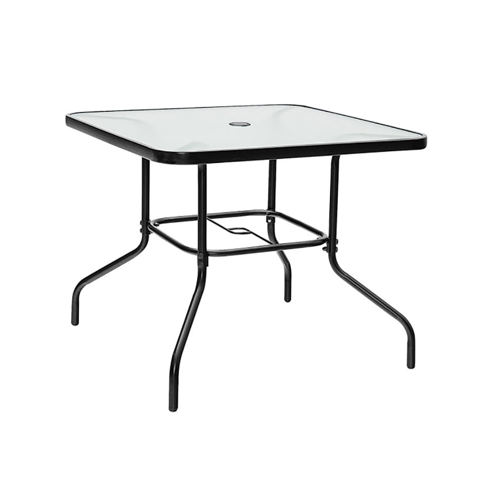 Aimee Lii 35" Patio Dining Square Tempered Glass Table with Umbrella Hole, Outdoor Patio Furniture Aimee Lii 35" Patio Dining Square Tempered Glass Table with Umbrella Hole, Outdoor Patio Furniture