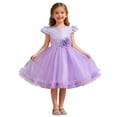 thumbnail image 2 of MAIHAN-Girls Sparkly Floral Tutu Dress -Girls dresses Short Sleeve Glitter Party Dress with Puff Sleeves, Breathable Stretch Fabric for Birthdays & Celebrations(StyleB-Purple,3-4Years), 2 of 7