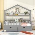 thumbnail image 2 of Kidkapers Grey Twin Size House Bed: Wood Playhouse Bed Frame with Roof Design, Storage Drawer, Shelves, Ideal for Kids, Teens, 2 of 5