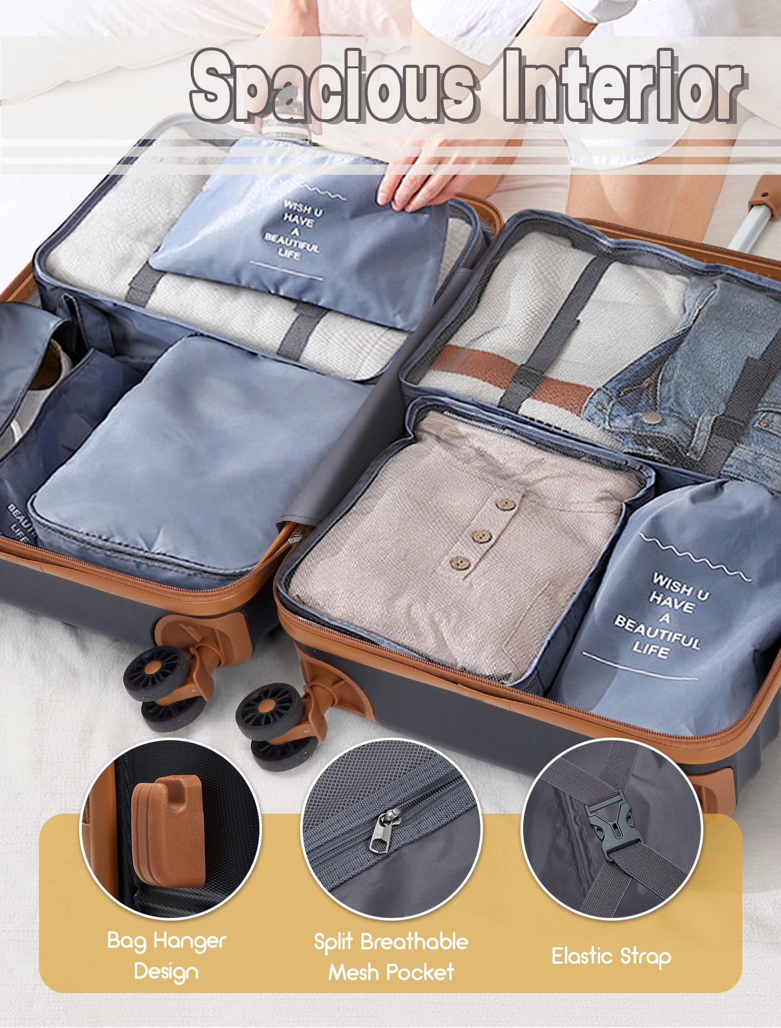 Concepten 5-Piece Luggage Set ABS Hardshell Suitcase with TSA Lock（20"Carry-On and 24" Travel Suitcase、28"Checked Luggage)-Black