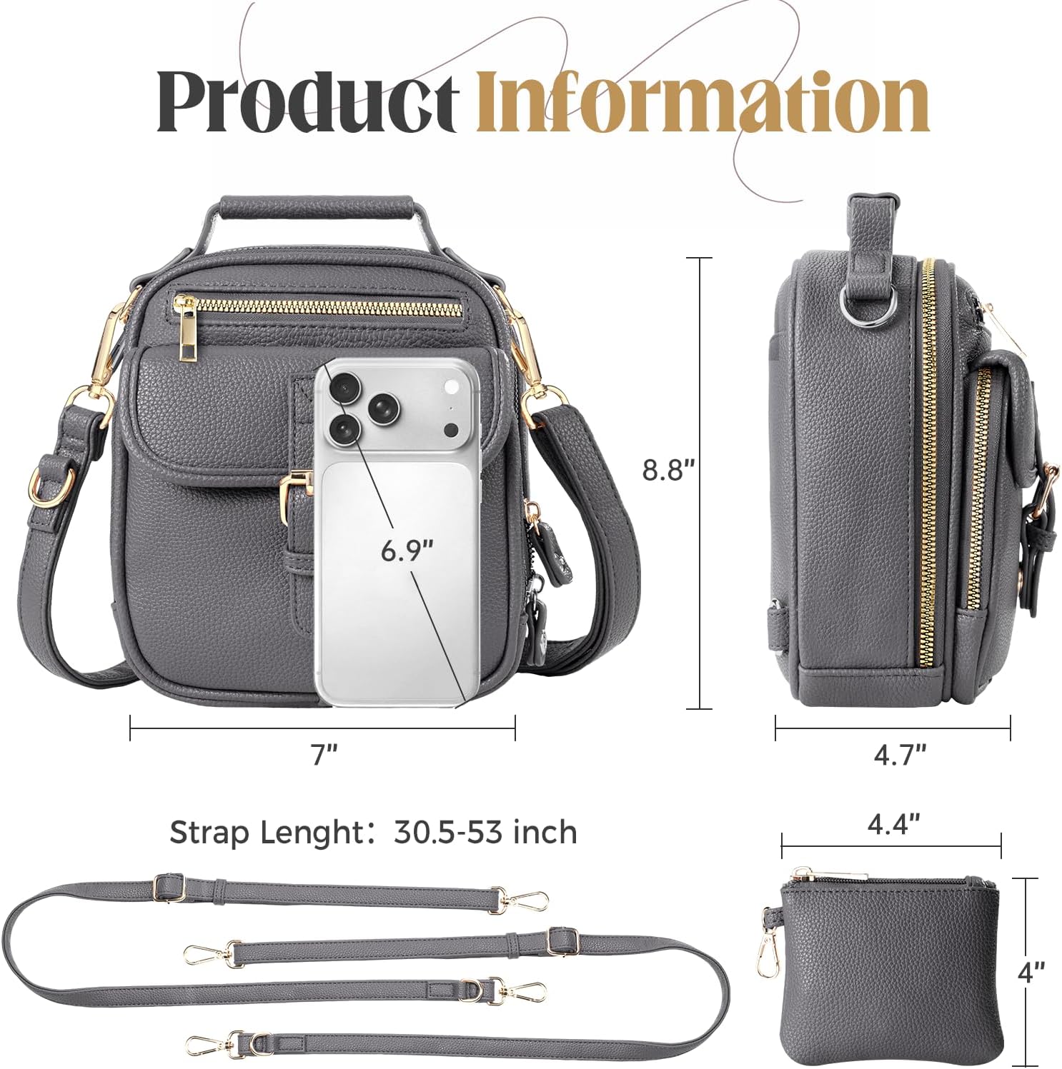Vegan Crossbody Leather Bag for Women with 2 Adjustable Straps, Anti-Theft RFID Messenger Bag with Wallet, Small Shoulder Bag for Daily Travel