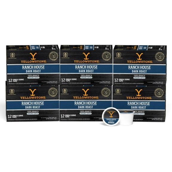 Yellowstone Ranch House Dark Roast Coffee Single Serve Pods 12 ct, 6 pack