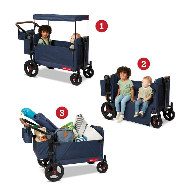 Radio Flyer Atlas Stroll 'N Wagon, Toddler Seats, Canopy, Storage, Rubber  Wheels, Safety Harness - Walmart.com