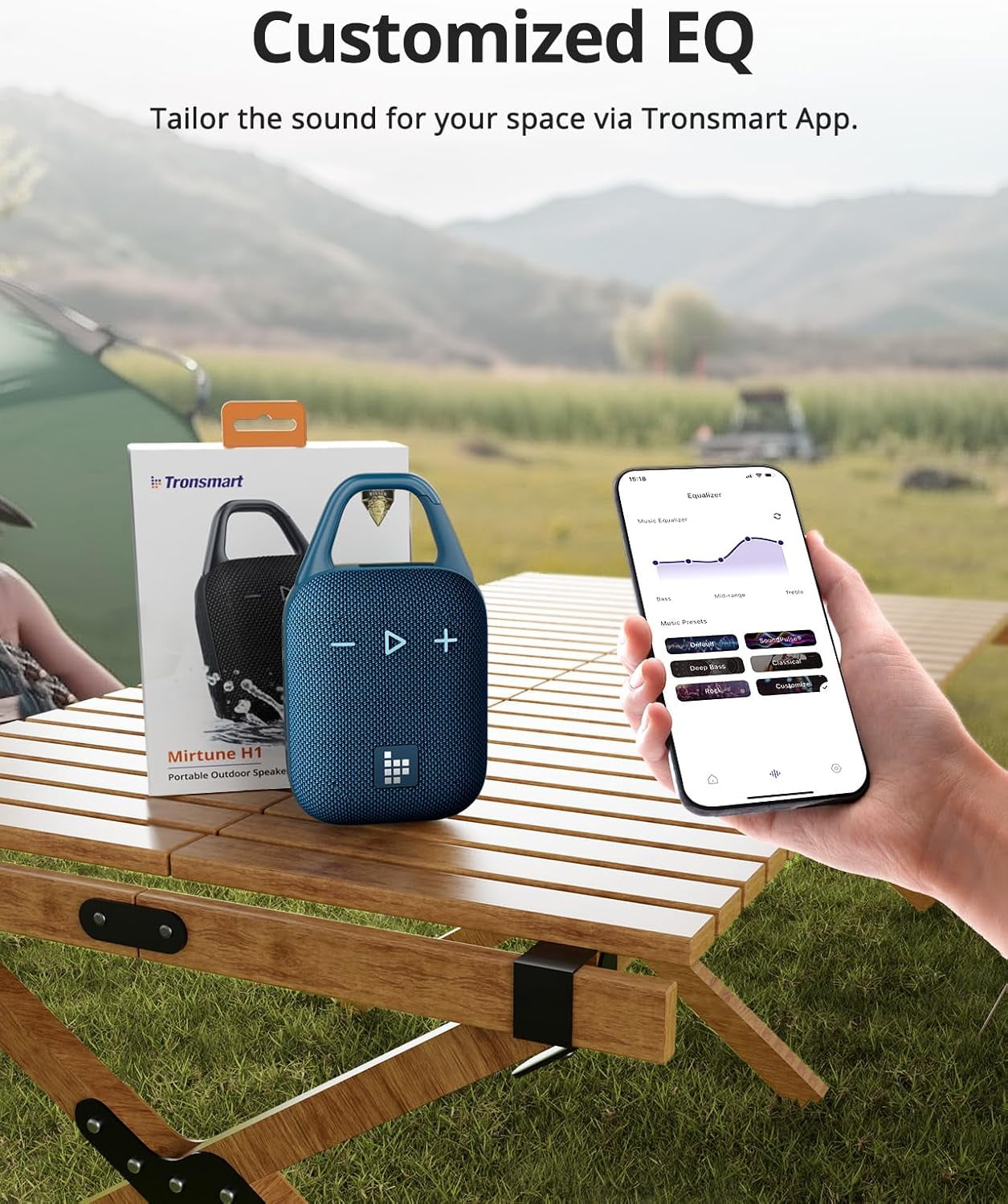 Tronsmart Mirtune H1 Portable Bluetooth Speaker, Big Audio and Punchy Bass, Integrated Carabiner, IPX7 Waterproof, 20H Playtime - Black