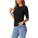 thumbnail image 4 of Camiseta de cuello redondo INSPIRE CHIC para mujer, blusa básica casual de media manga fruncida, talla XL, negra, 4 of 6