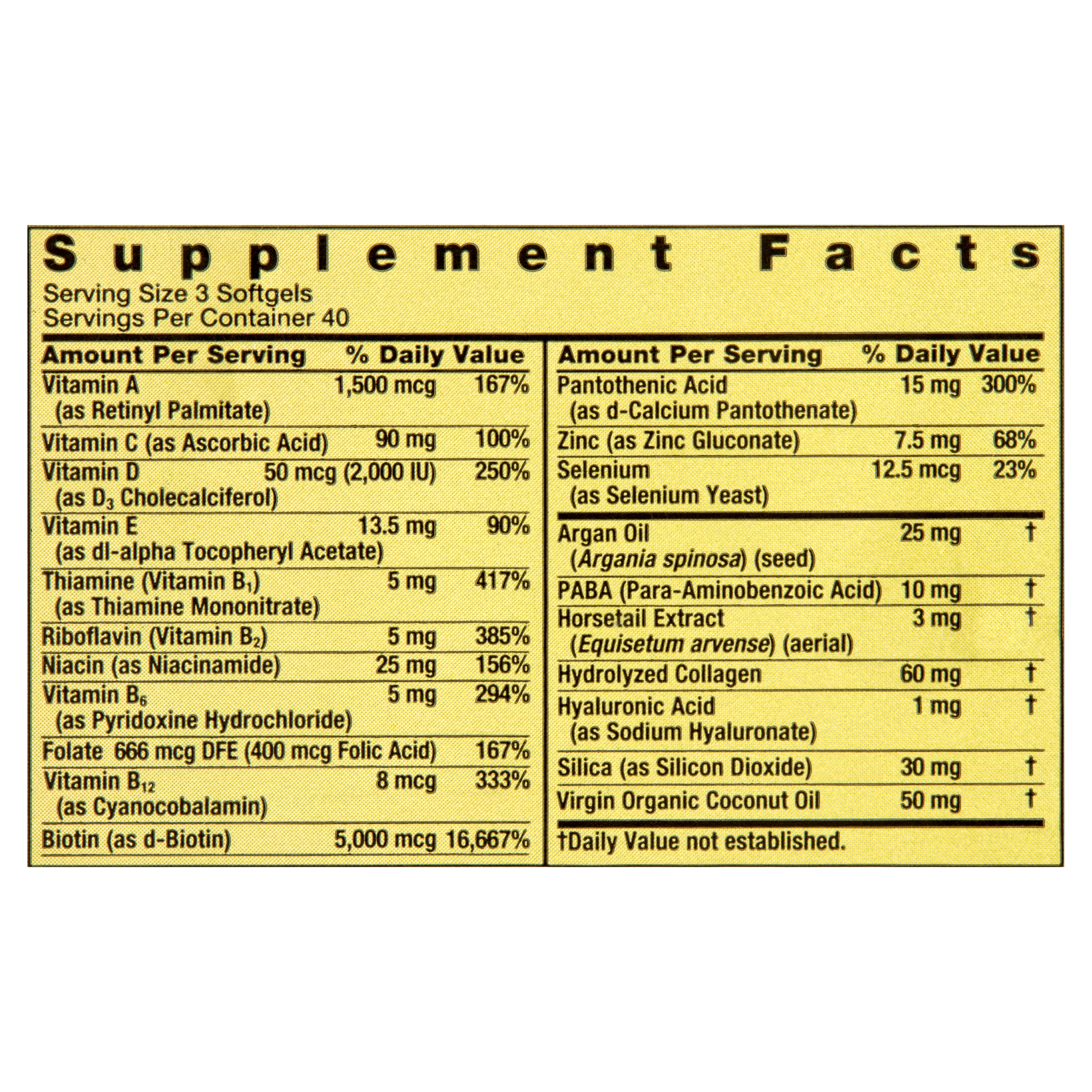 Spring Valley Hair, Skin & Nails Dietary Supplement Softgels, 5,000 Mcg Biotin, 120 Ct - image 5 of 13