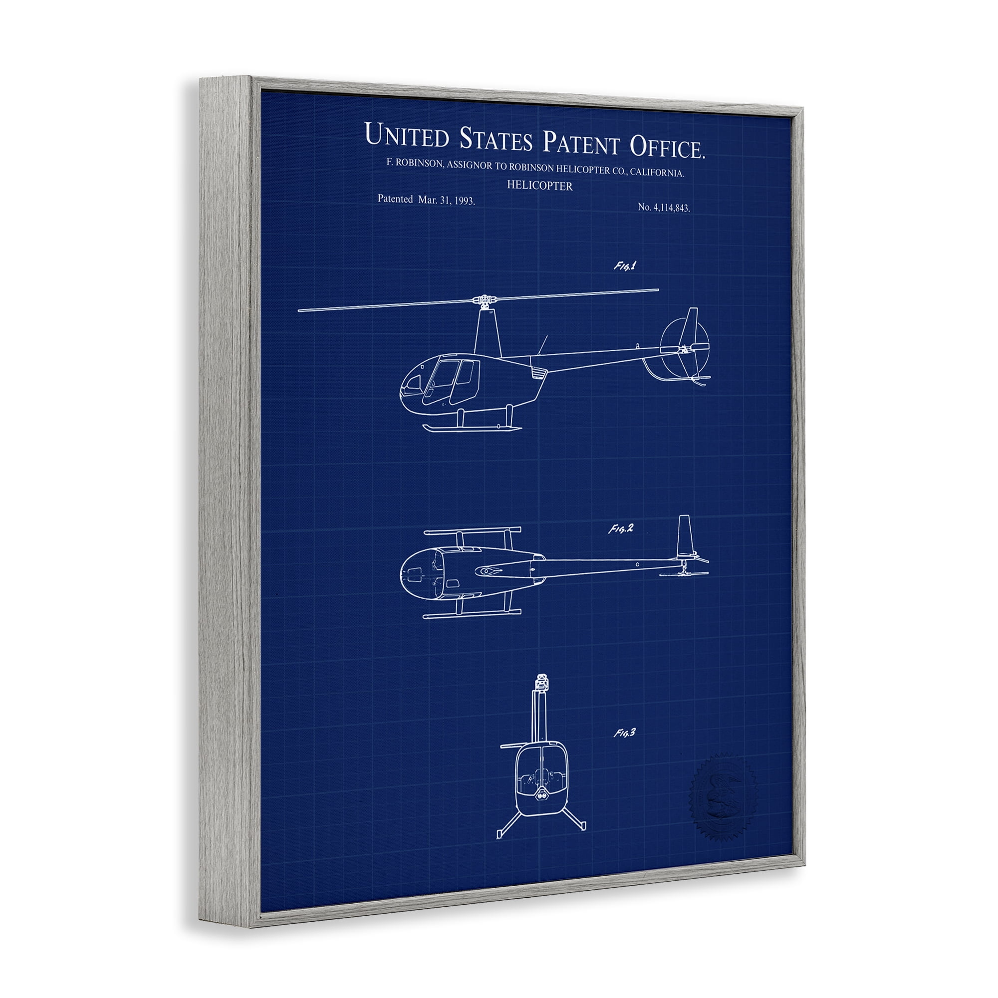 Stupell Industries Detailed Helicopter Blueprint Transportation Painting Gray Framed Art Print Wall Art, 24 x 30