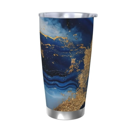 

Cauagu Navy Blue Marble Pattern 20oz Tumbler Stainless Steel Vacuum Insulated Tumbler with Lid Durable Insulated Coffee Mug Thermal Cup with Splash Proof Sliding Lid-Without Straw