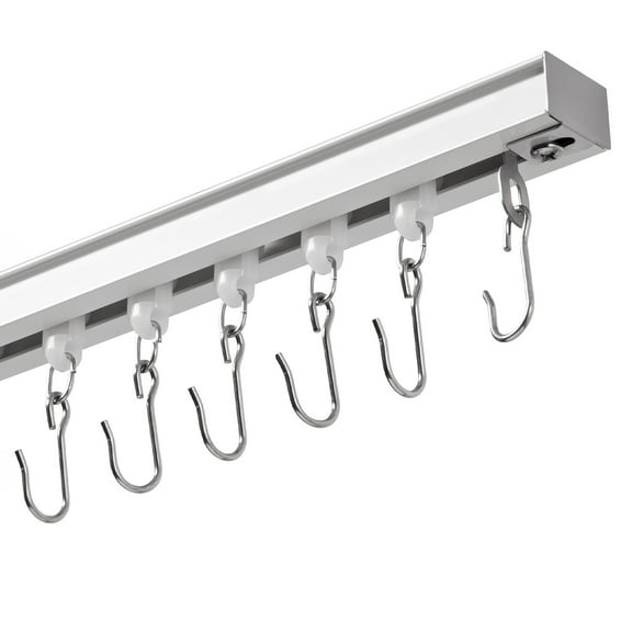 Ceiling Curtain Track Room Divider Curtain Rods Set with Hooks,3FT-12FT Adjustable Length Curtain Track,White