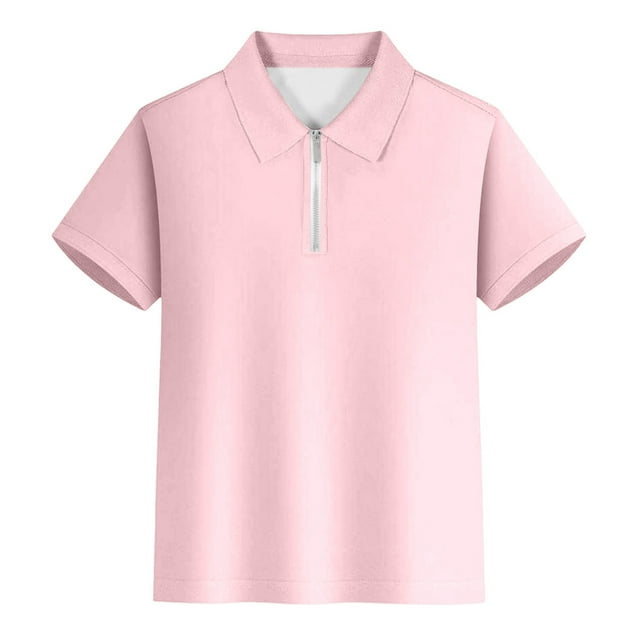 Hiiyo Big Boys Zipper Polo Shirt Solid Color Short Sleeve T-Shirt, Sizes 3-14