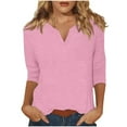 thumbnail image 2 of Summer Saving Womens Shirts, Xunlbb Women's Solid Color 3/4 Sleeve Overlapping V-Neck Pullover Casual Fashion Tops(Pink,S), 2 of 6